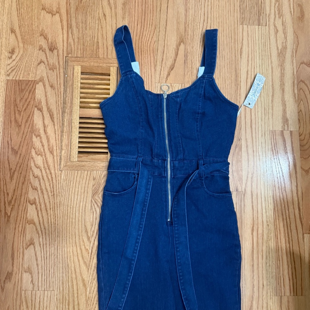 Blue Denim Jumpsuit with Belt - Picture 2 of 2